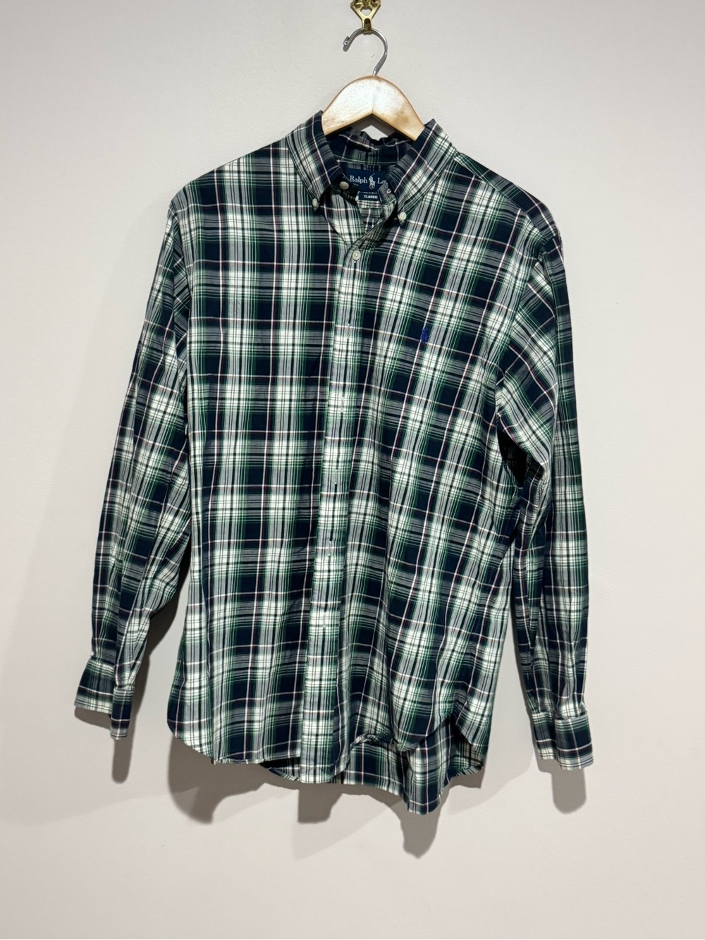 Vintage Polo Ralph Lauren Blake Button Down Shirt Plaid Green Med Casual
